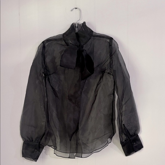 anthropologie sheer Black Back Bow at neck, self tie, Blouse NWOT By Ellender - Picture 15 of 16